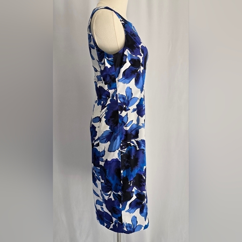 Lauren Ralph Lauren Blue Floral Sleeveless Cotton Sheath Dress Sz. 4 - Picture 3 of 10